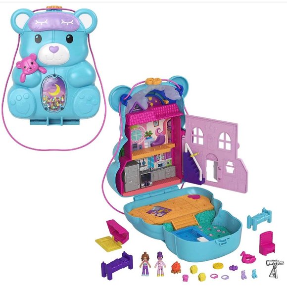 Polly Pocket 2-In-1 Travel Toy, 2 Dolls 16 Accessories, Teddy Bear Purse Playset - Picture 2 of 8